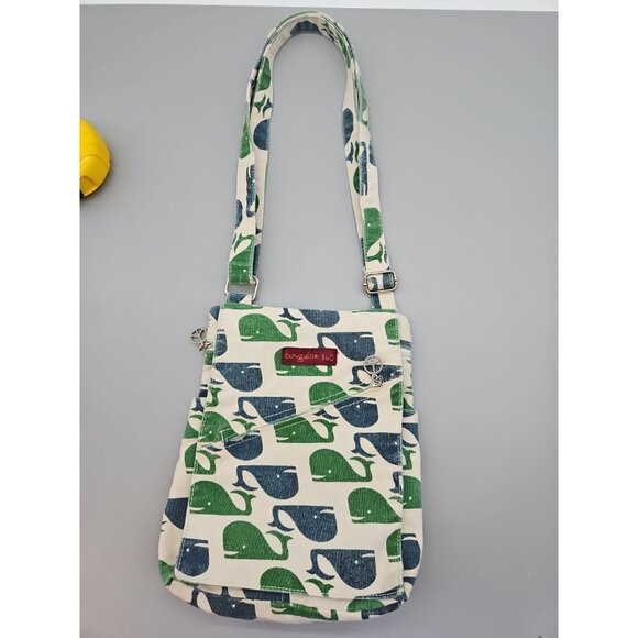 Bungalow 360 Whale Canvas Crossbody Purse Adjustable Polka Dot Lining - Picture 1 of 9